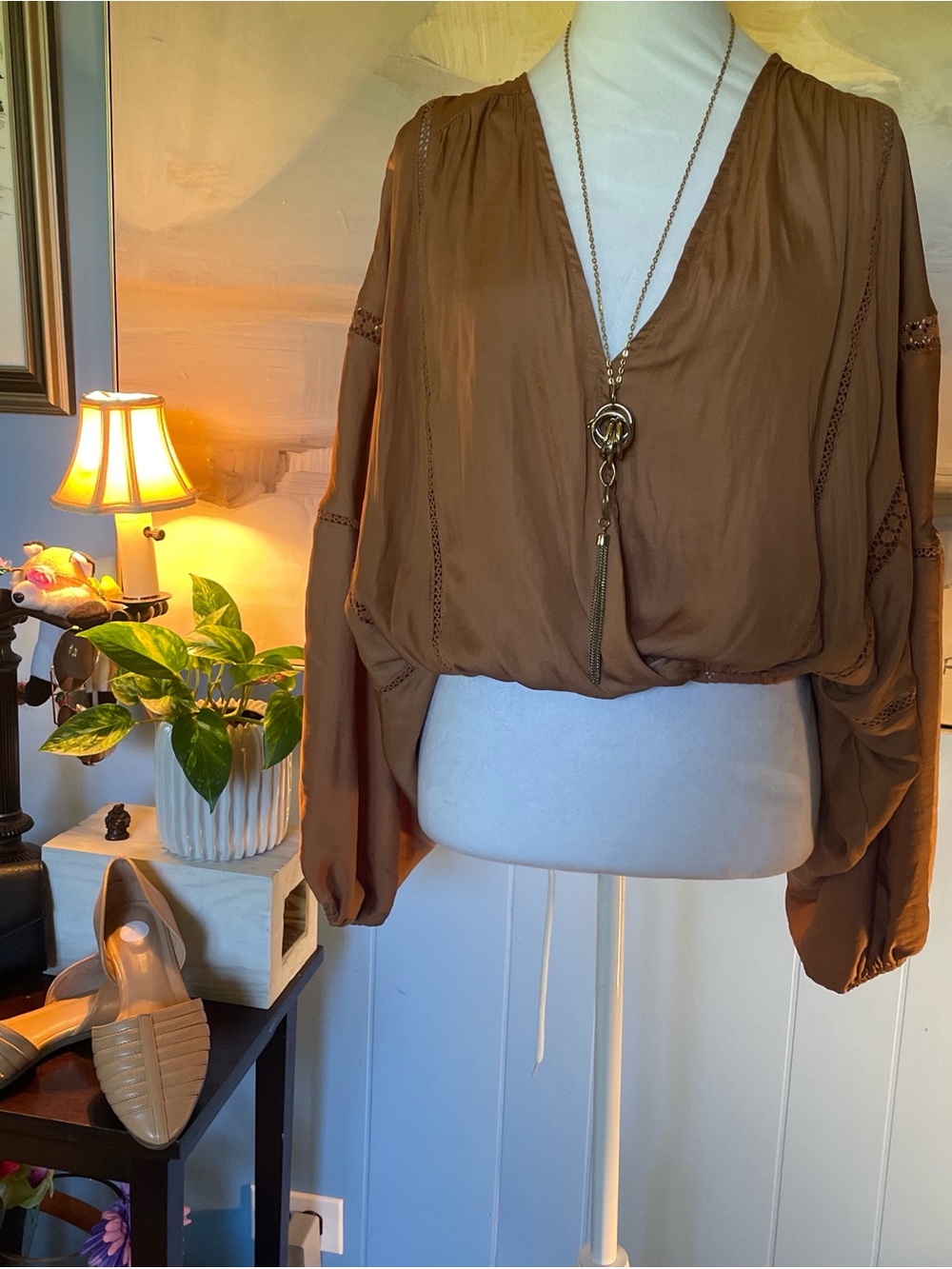 Mustard Seed Rust Brown V-Neck Dolman Crop Top